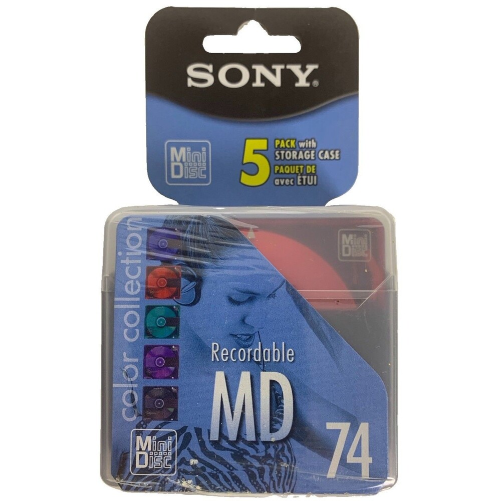 5 Pack Sony MD 74 Recordable Colored Mini Discs 74 Minute New & Sealed